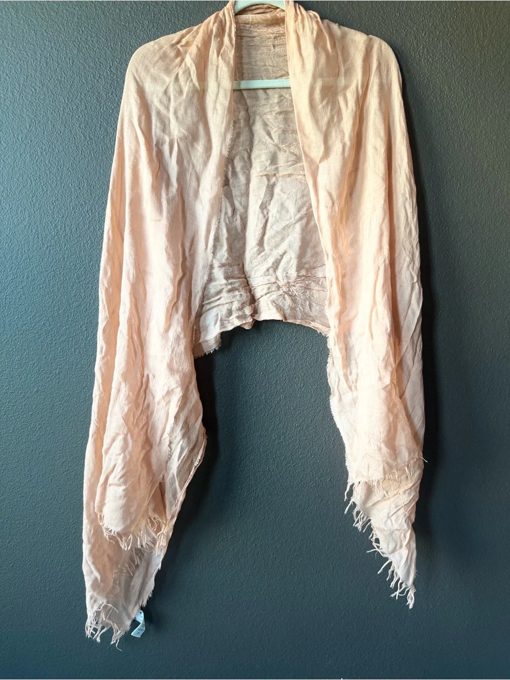 Theory Peach Featherlight Cashmere and Viscose luxurious Fringed Scarf